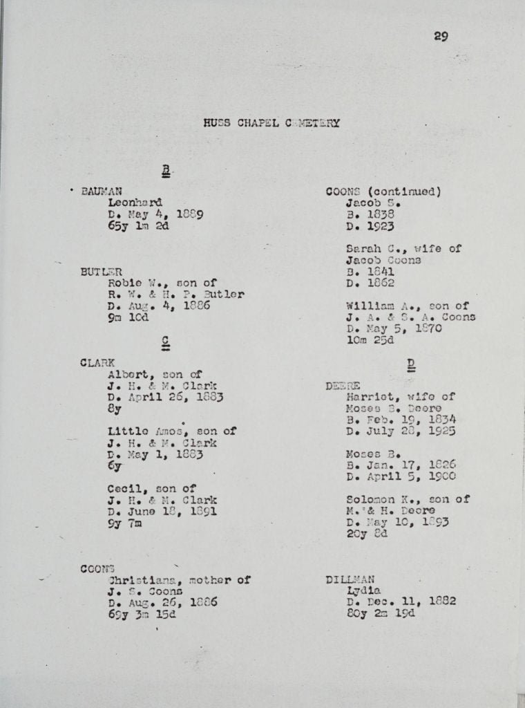 Bill Huss Chapel Cemetery page 29