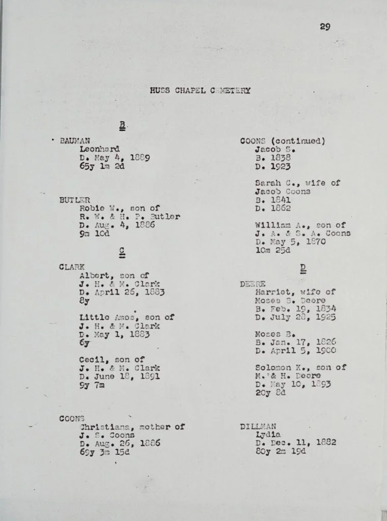 Bill Huss Chapel Cemetery page 29