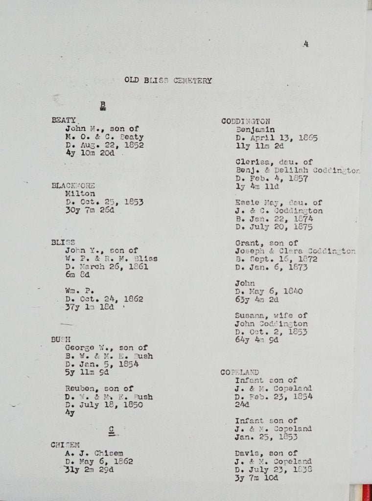 Old Bliss Cemetery, page 4