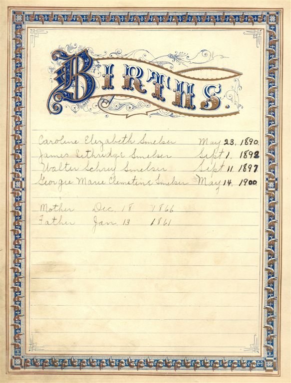 Births from the Smelser Bible